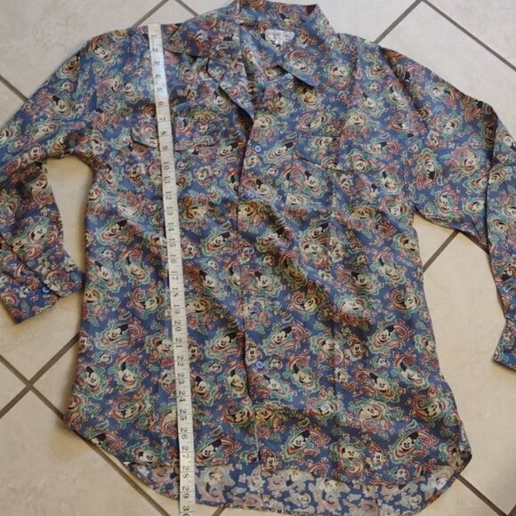 Awesome Vintage 100% silk Mickey Mouse Paisley shirt So 70s! Blue green size S - Picture 7 of 10